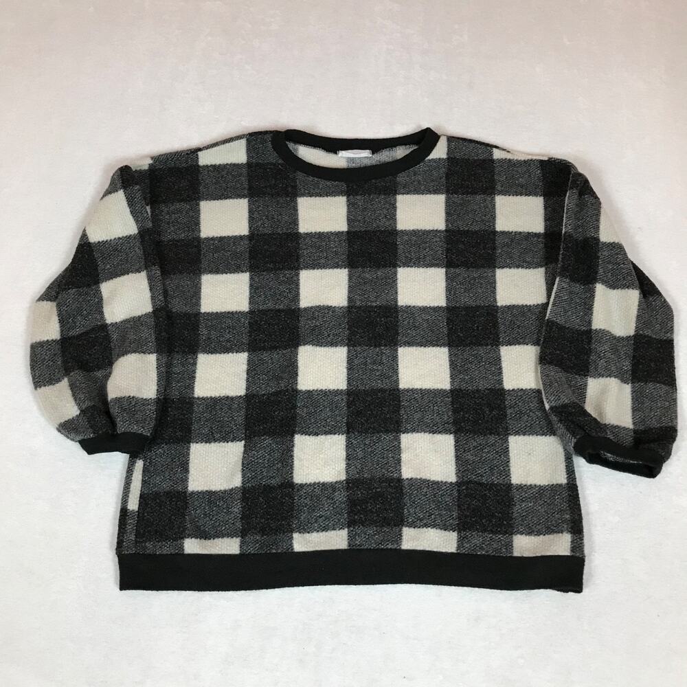 First Love Buffalo Check Black Plaid Cozy Knit Sweater Made In USA Medium
